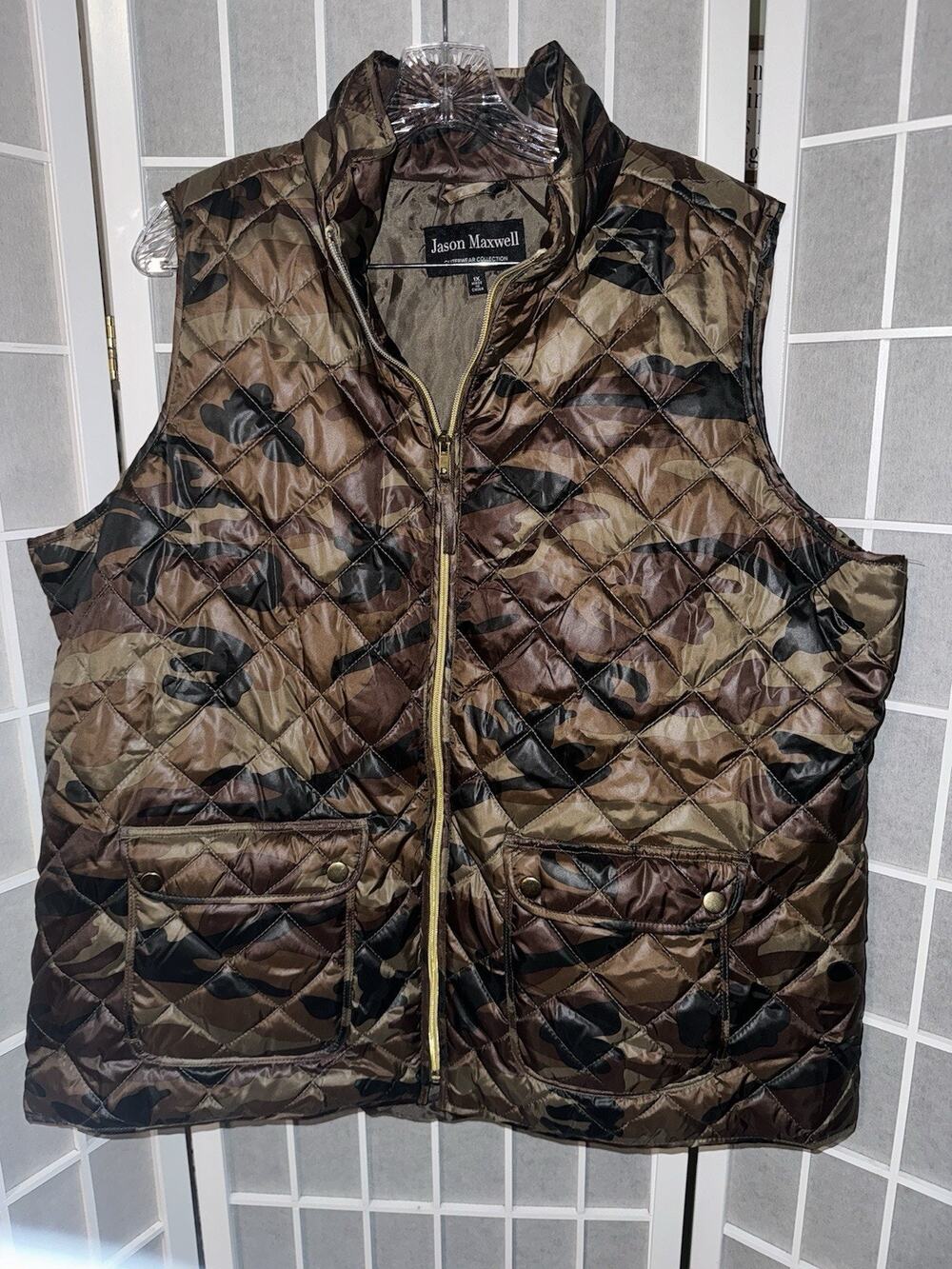 Jason Maxwell Quilted Camo SZ 1x Vest Outdoor Wear Zip Closure Vest Hunting